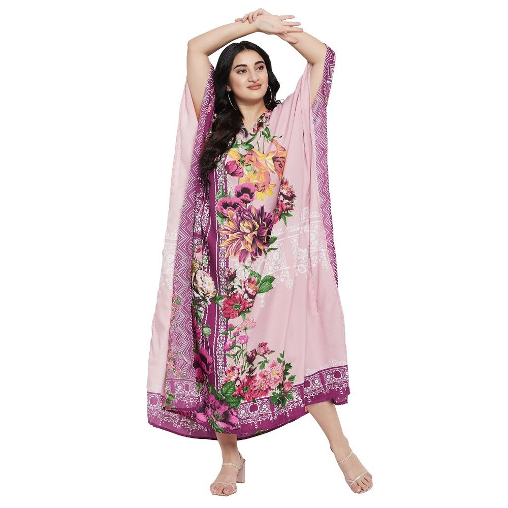 Gypsie Blu Kimono Sleeves Kaftan Pink Floral Print Polyester Comfy Streetwear - Picture 5 of 8